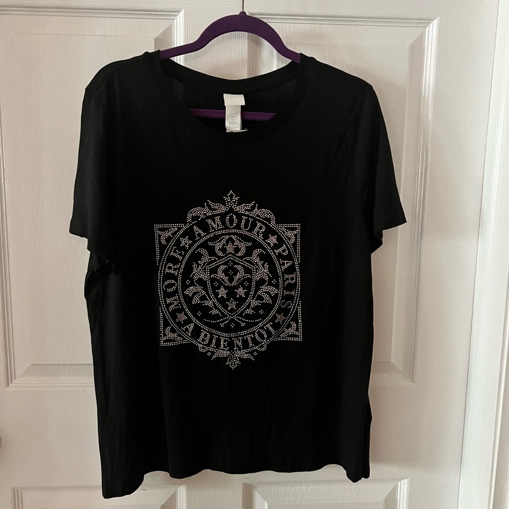 H&M Black T Shirt with Gold Studs-NWT